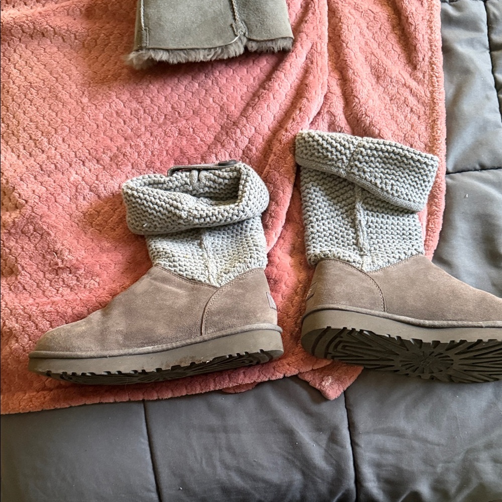 UGG Taupe Suede Boots with Knit Cuff